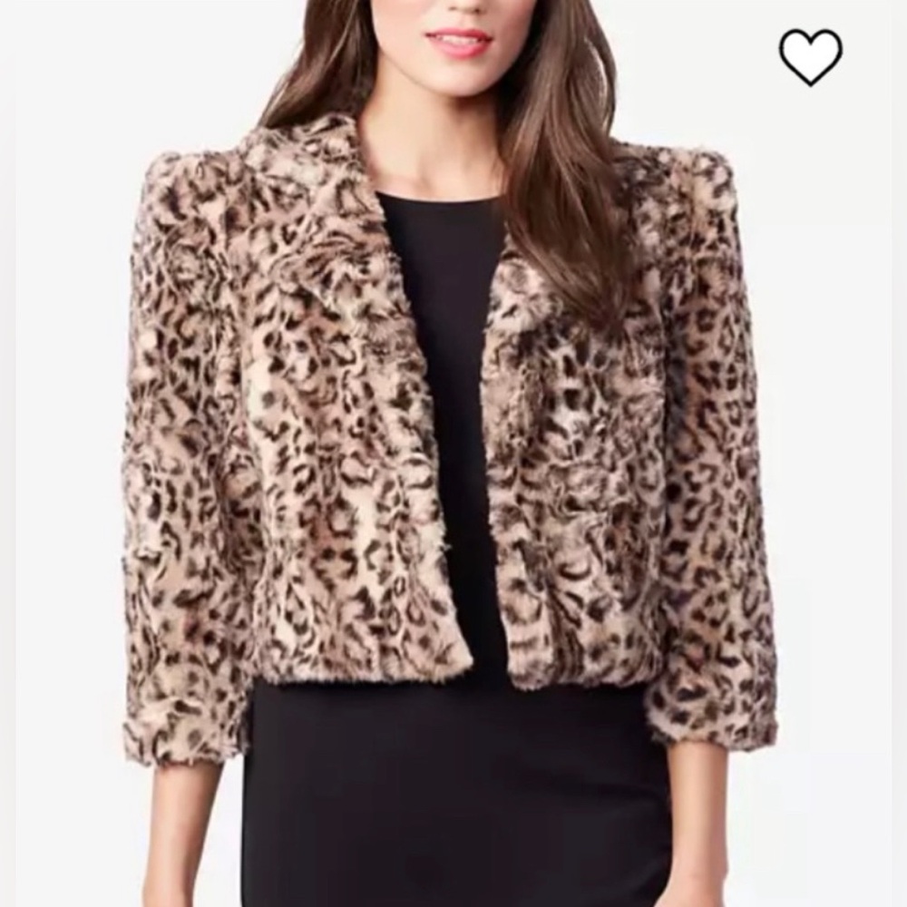 Betsy Johnson- Leopard Print Crop Faux Fur Jacket NWT size L